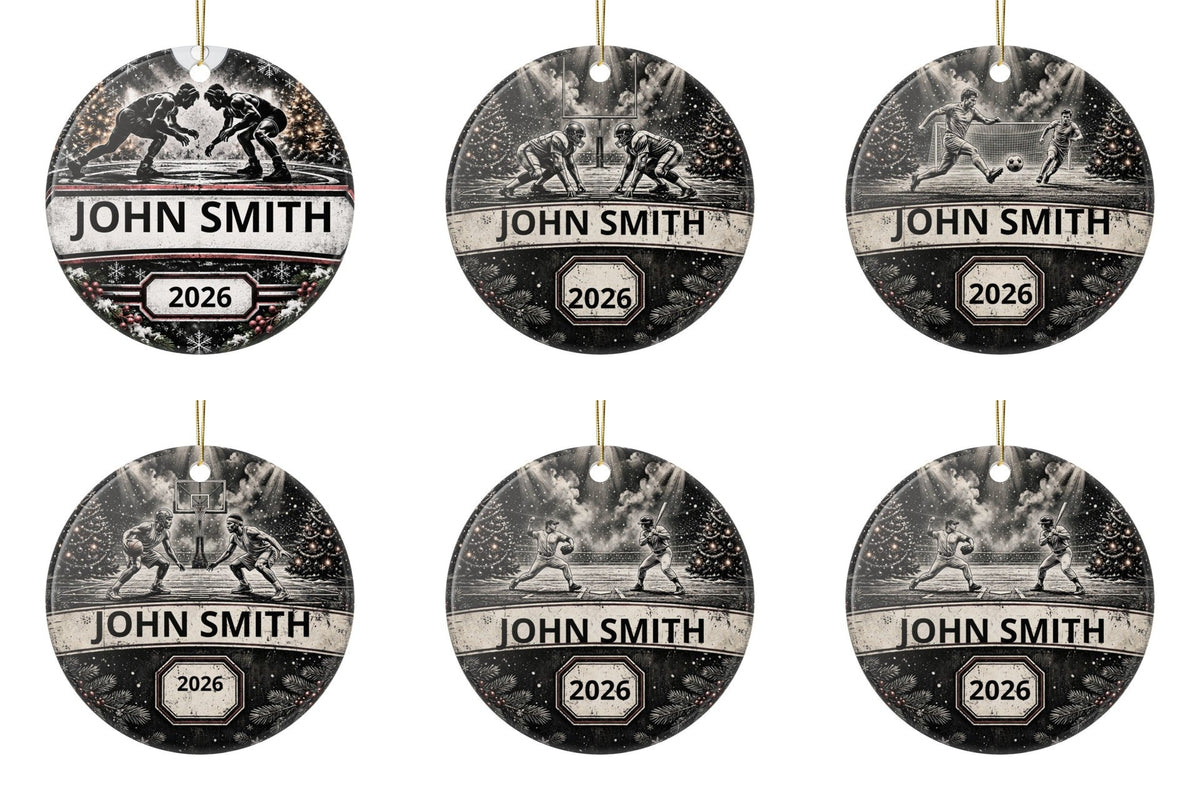 Sports Gifts collection cover, personalized sports ornaments with the game-night scene design