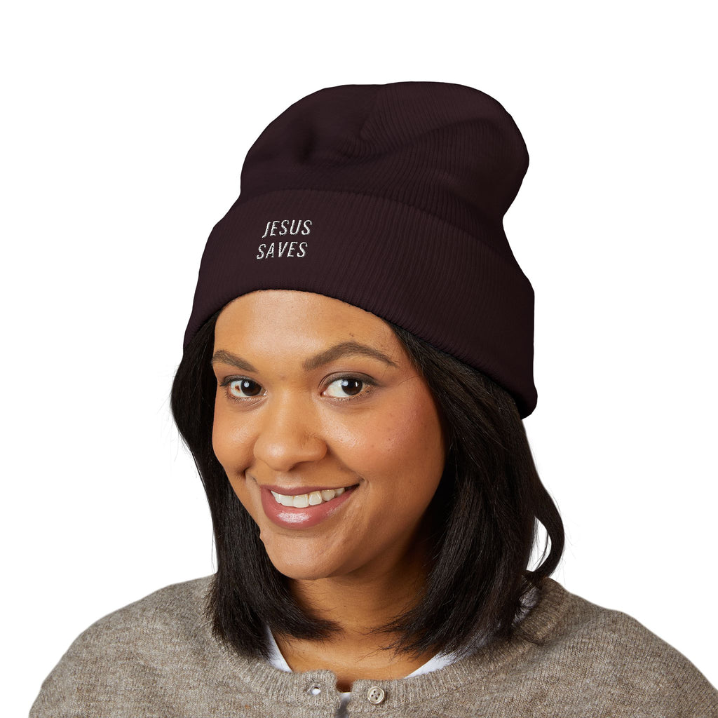 JESUS SAVES Embroidered Cuff Beanie