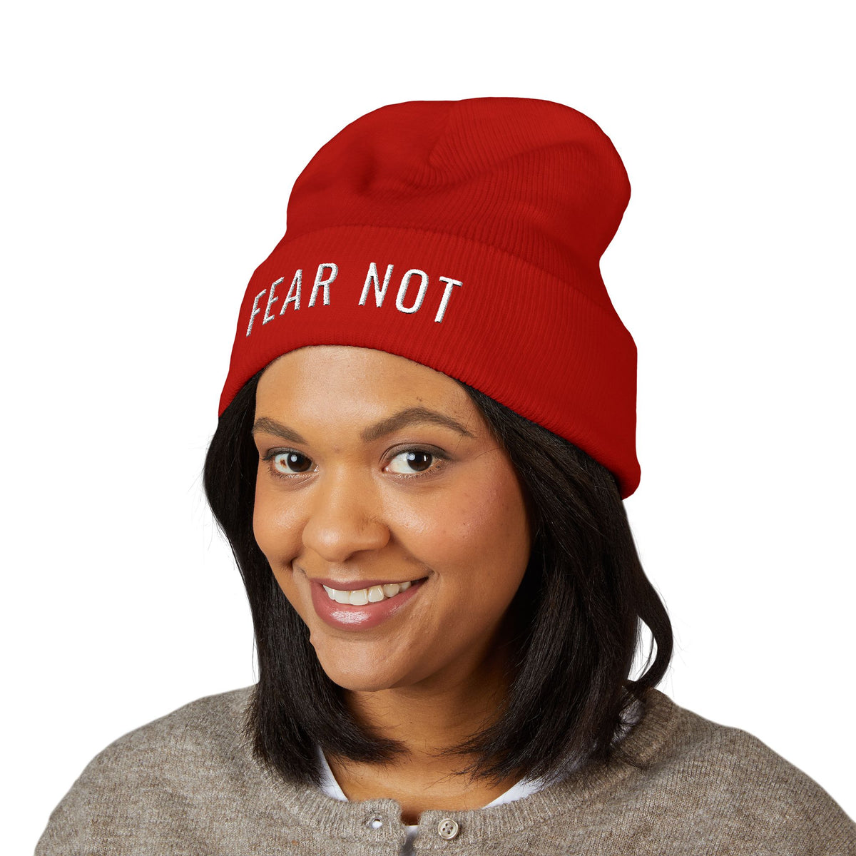FEAR NOT Embroidered Cuff Beanie