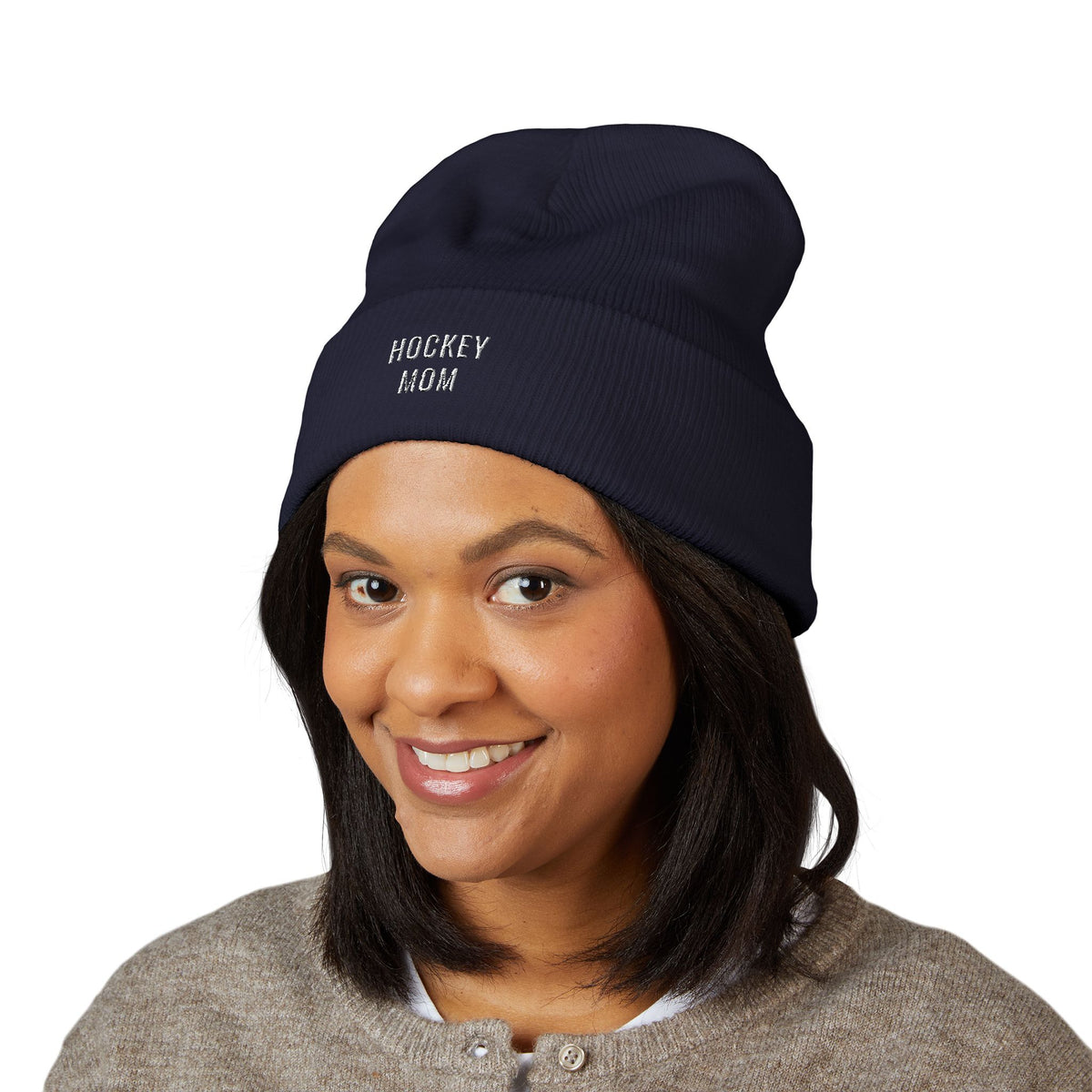 HOCKEY MOM Embroidered Cuff Beanie