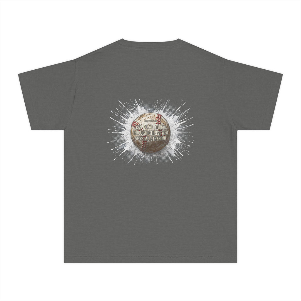 I Can Do All Things Baseball Splatter Youth T-Shirt