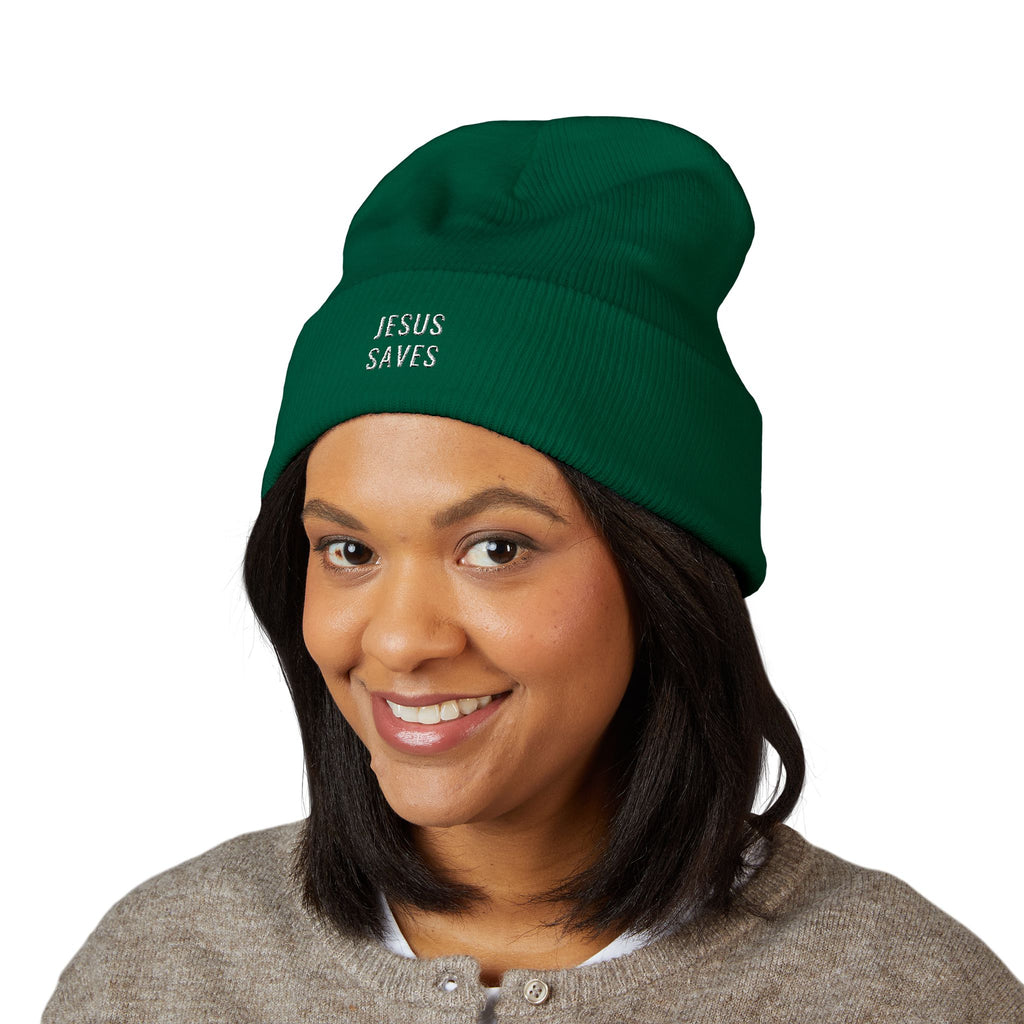 JESUS SAVES Embroidered Cuff Beanie