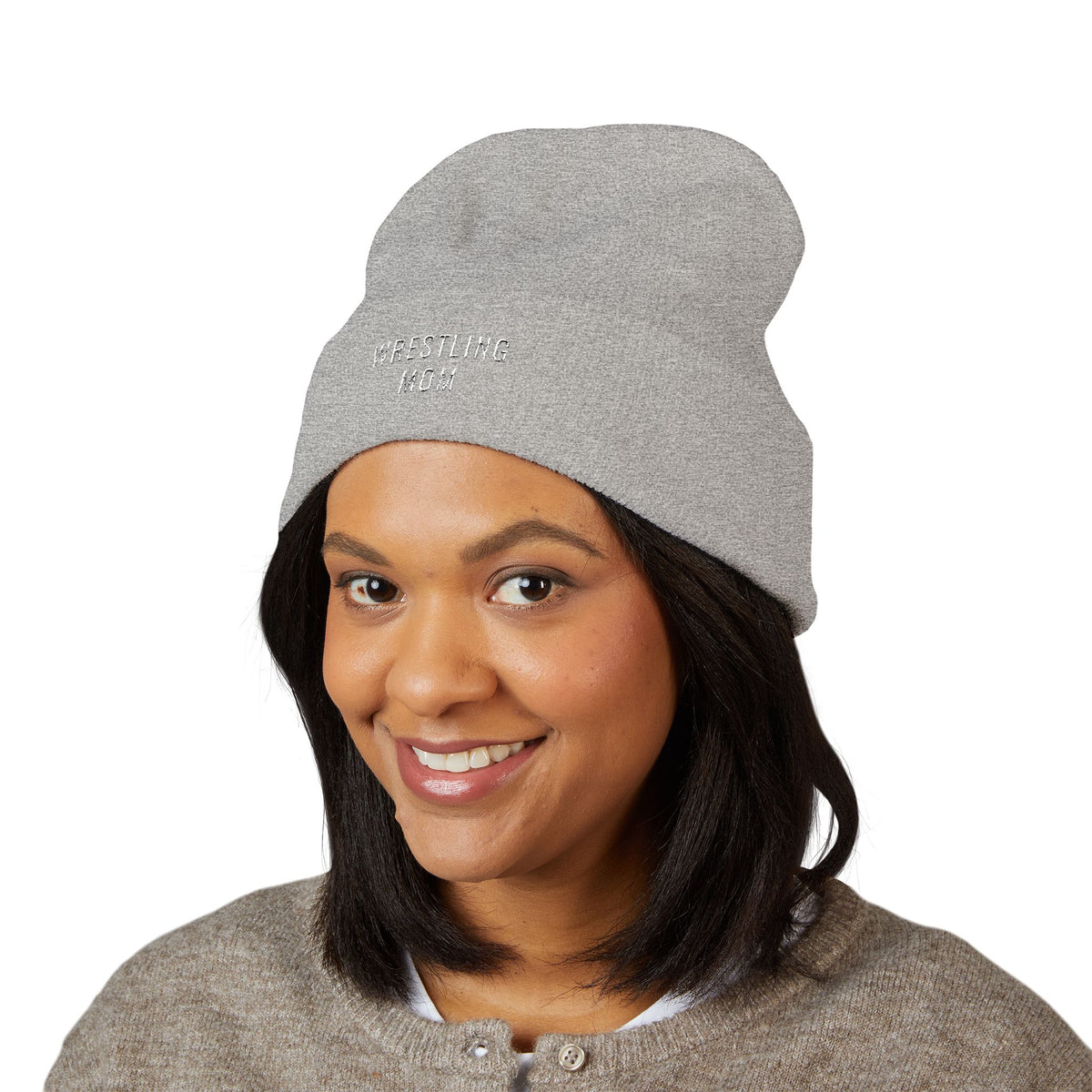 WRESTLING MOM Embroidered Cuff Beanie