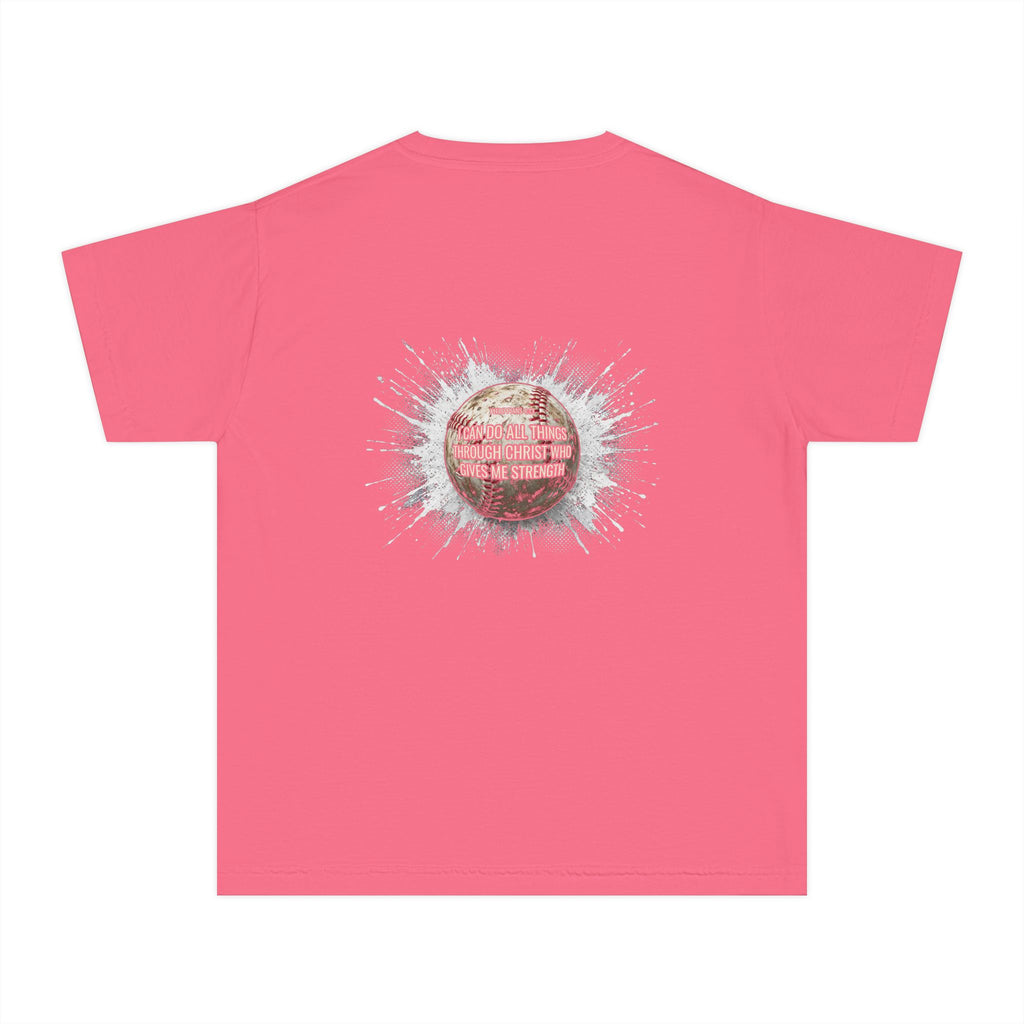 I Can Do All Things Baseball Splatter Youth T-Shirt