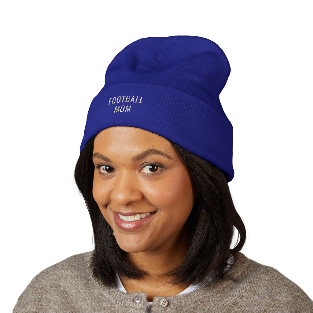 FOOTBALL MOM Embroidered Cuff Beanie