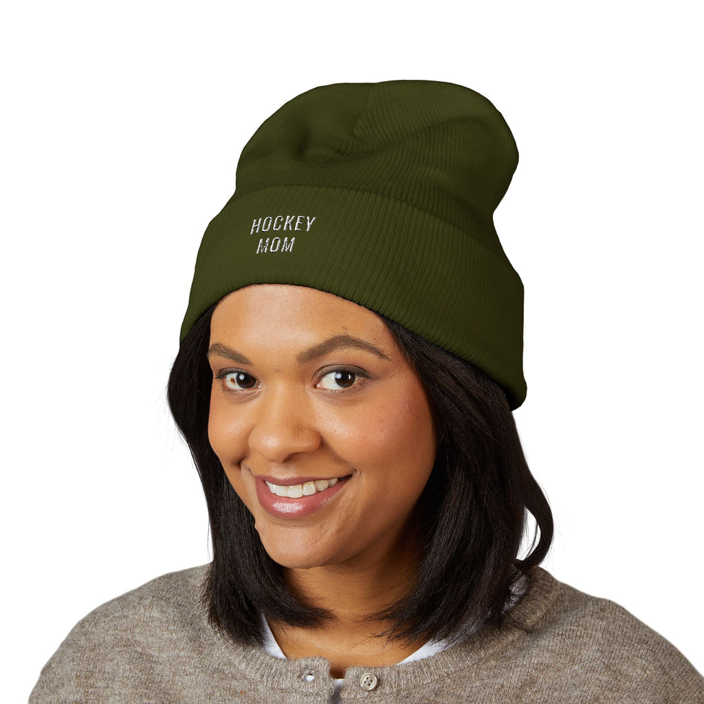 HOCKEY MOM Embroidered Cuff Beanie