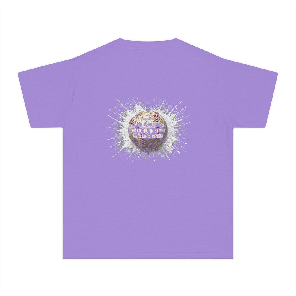 I Can Do All Things Baseball Splatter Youth T-Shirt