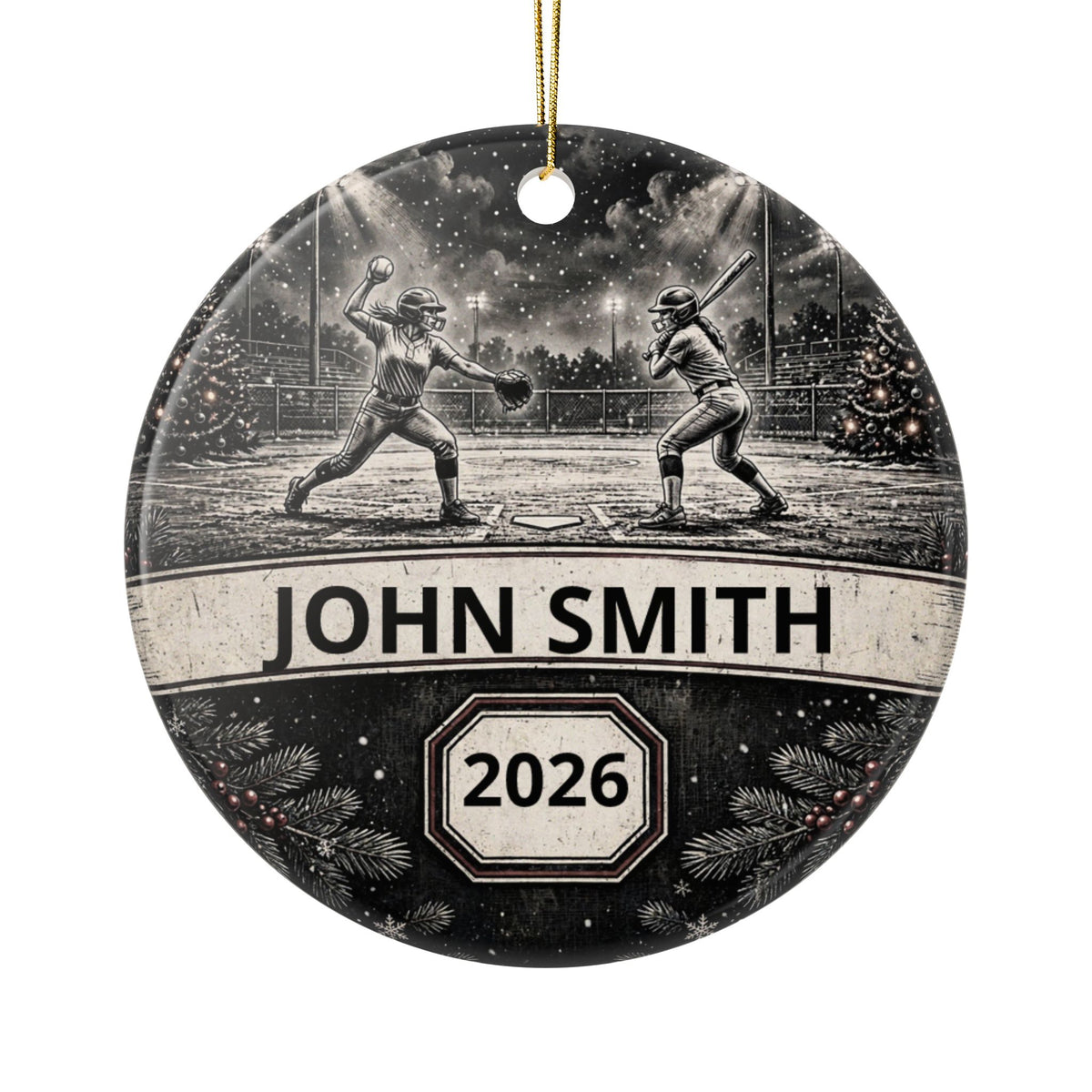Personalized Softball Christmas Ornament – Custom Player Name & Year
