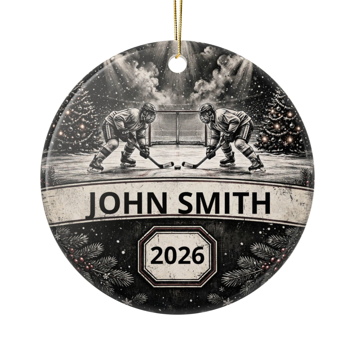 Personalized Hockey Christmas Ornament – Custom Player Name & Year