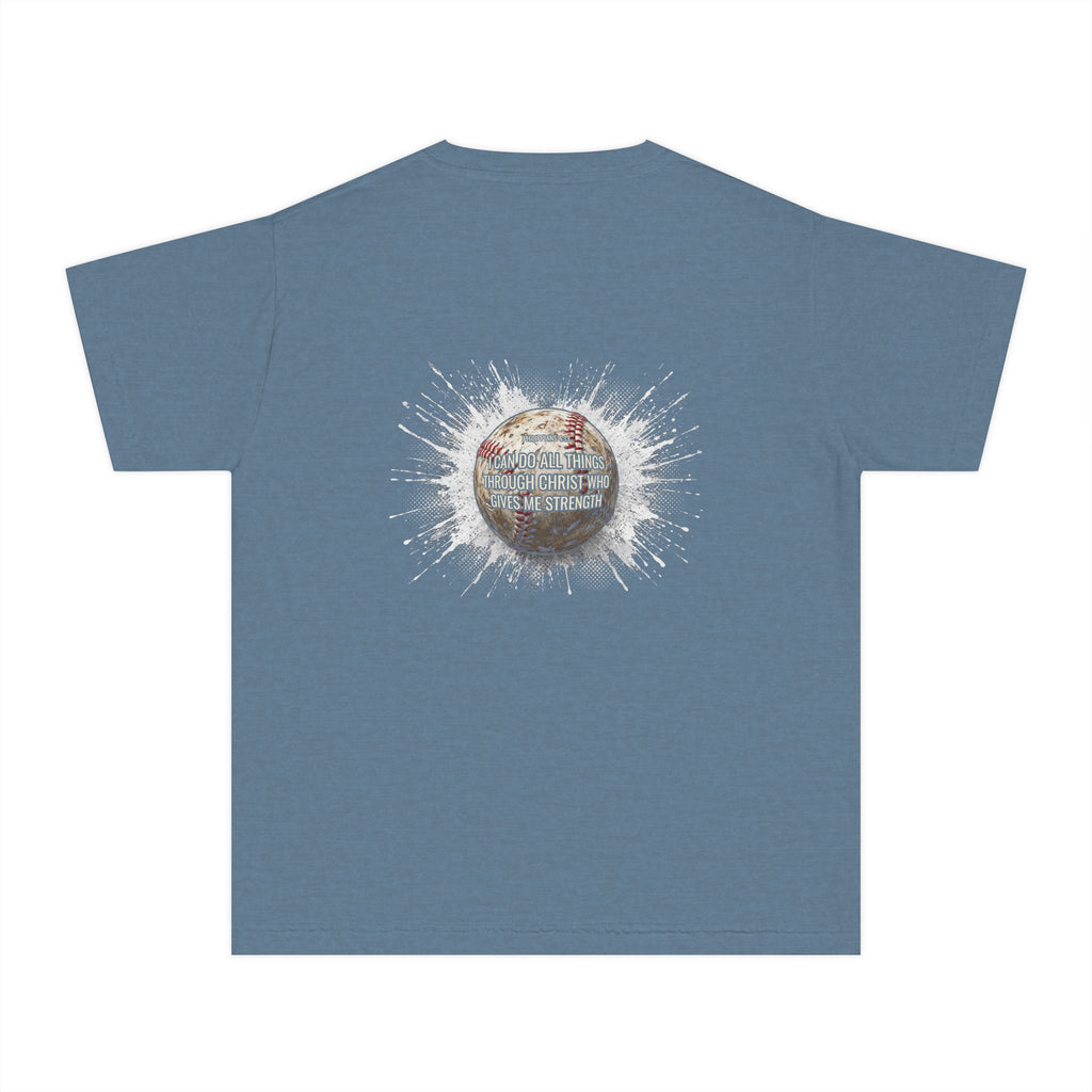 I Can Do All Things Baseball Splatter Youth T-Shirt