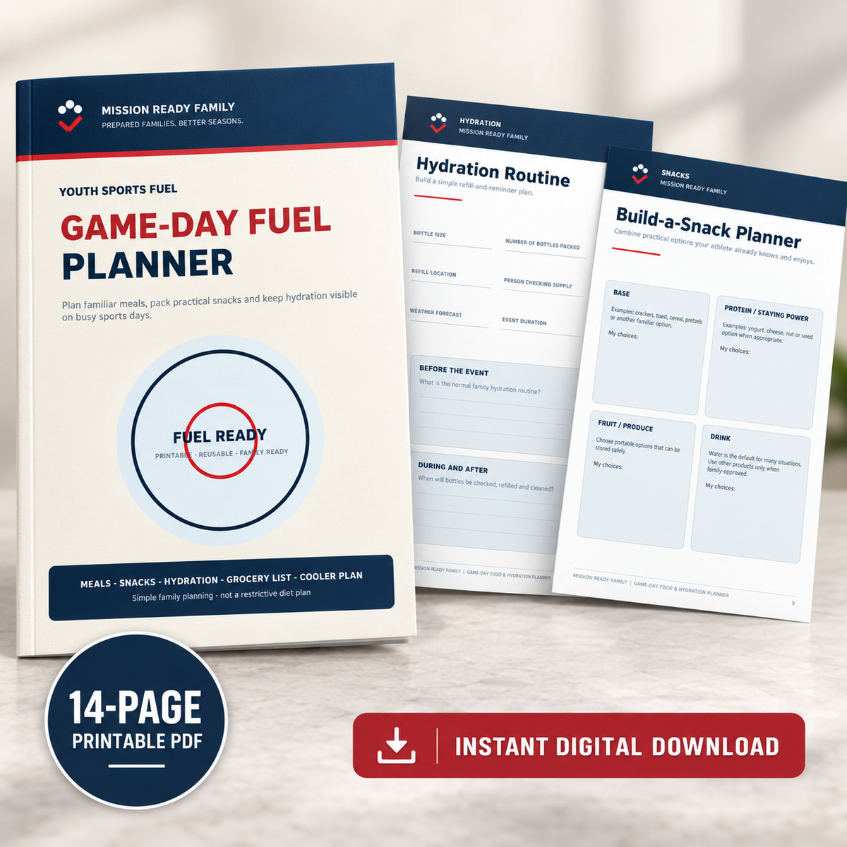 Game-Day Meal, Snack & Hydration Planner printable PDF