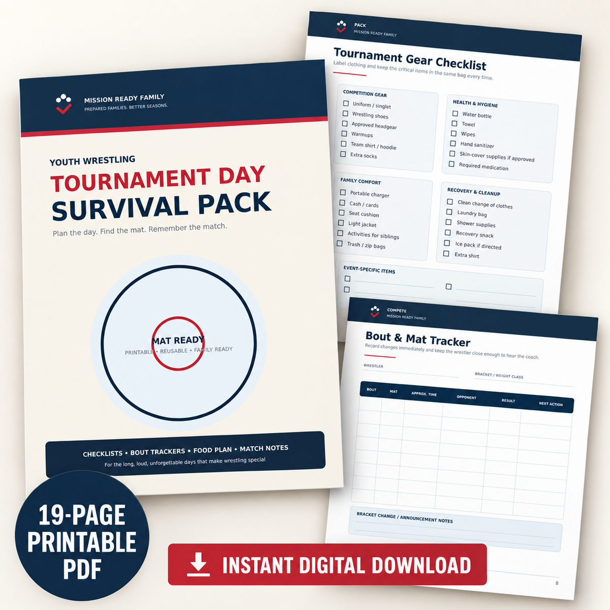 Wrestling Tournament Day Survival Pack | Printable Planner