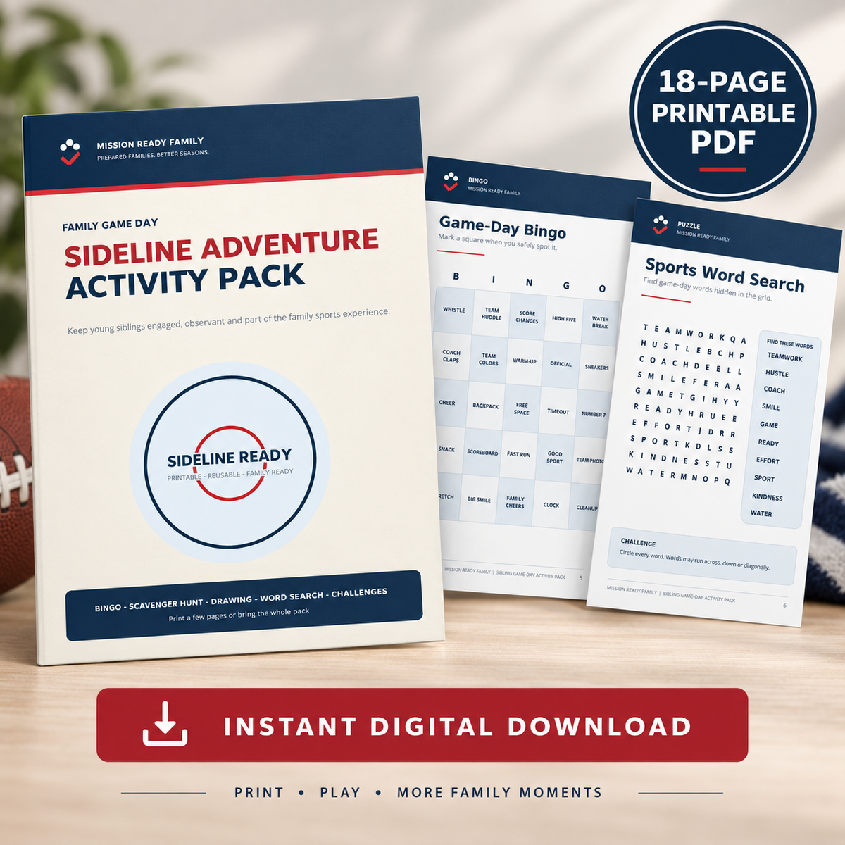 Sports Sibling Game-Day Activity Pack printable PDF