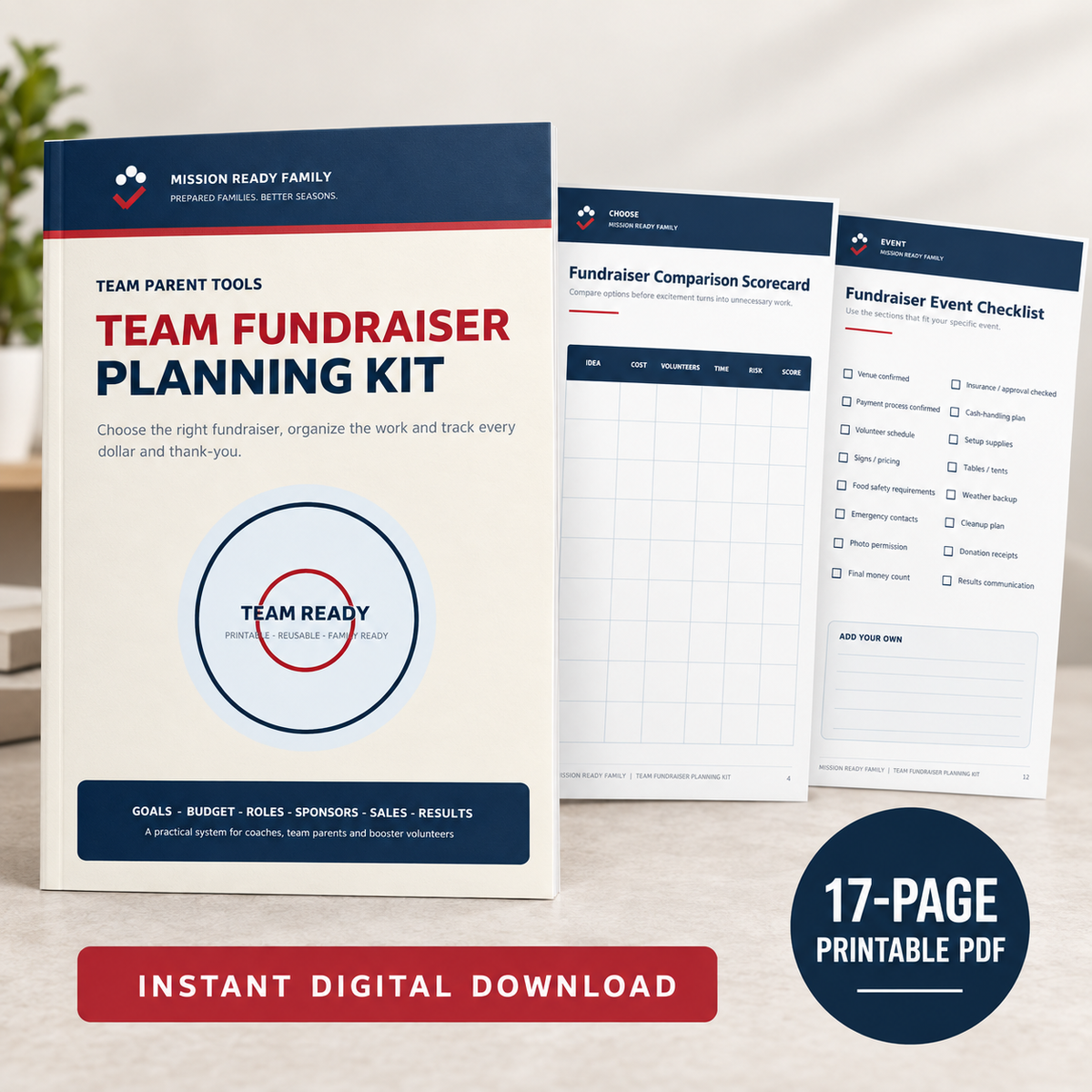 Youth Sports Team Fundraiser Planning Kit printable PDF