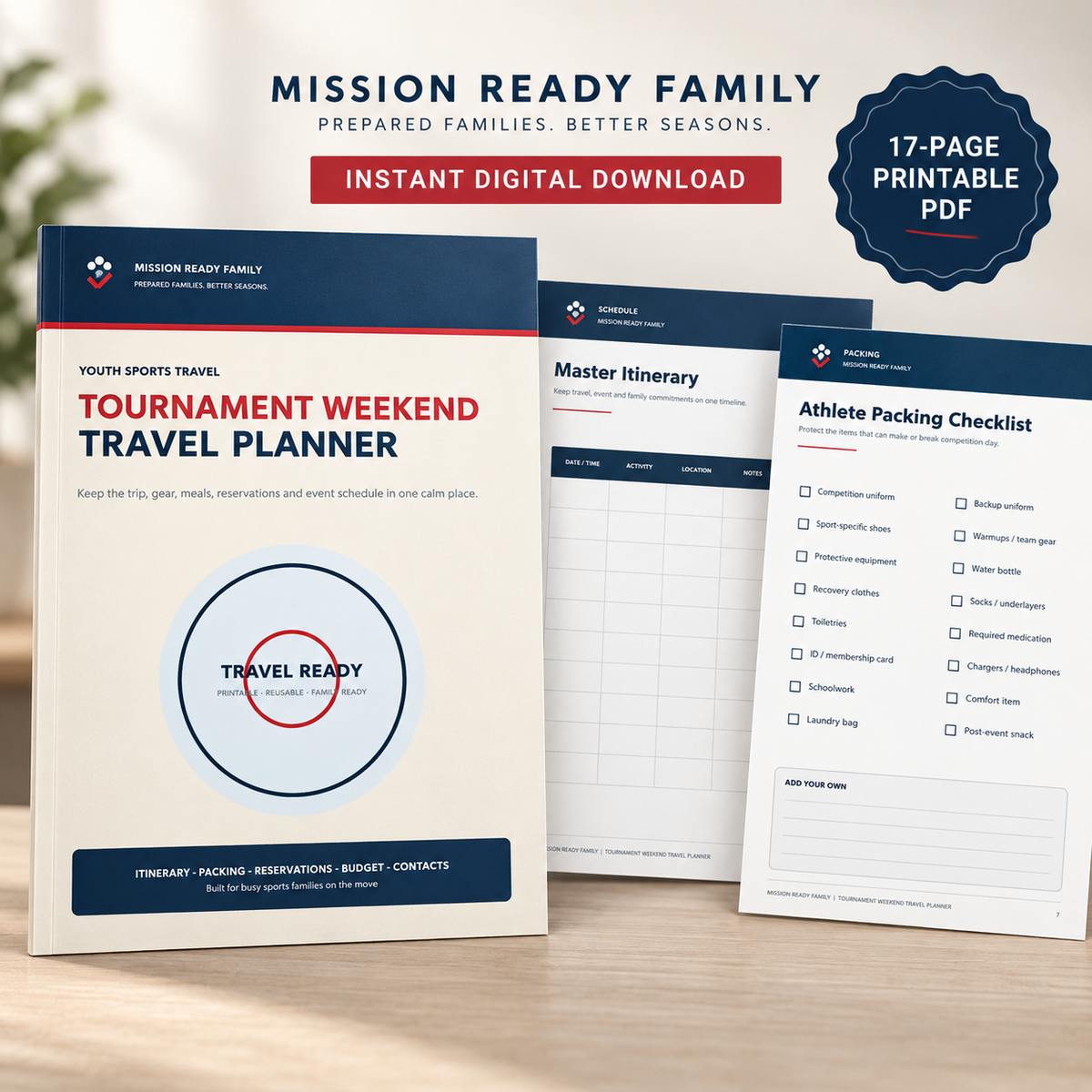 Tournament Weekend Travel Planner printable PDF