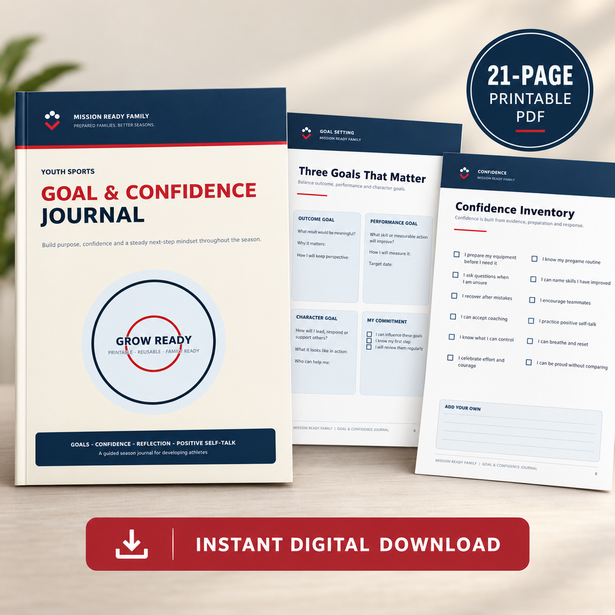 Youth Athlete Goal & Confidence Journal printable PDF