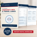 Youth Sports Emergency Information and Travel Cards printable PDF