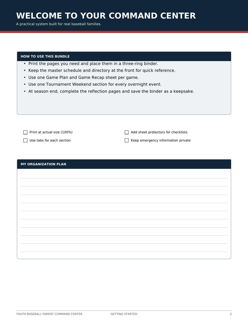 Baseball command center interior page preview