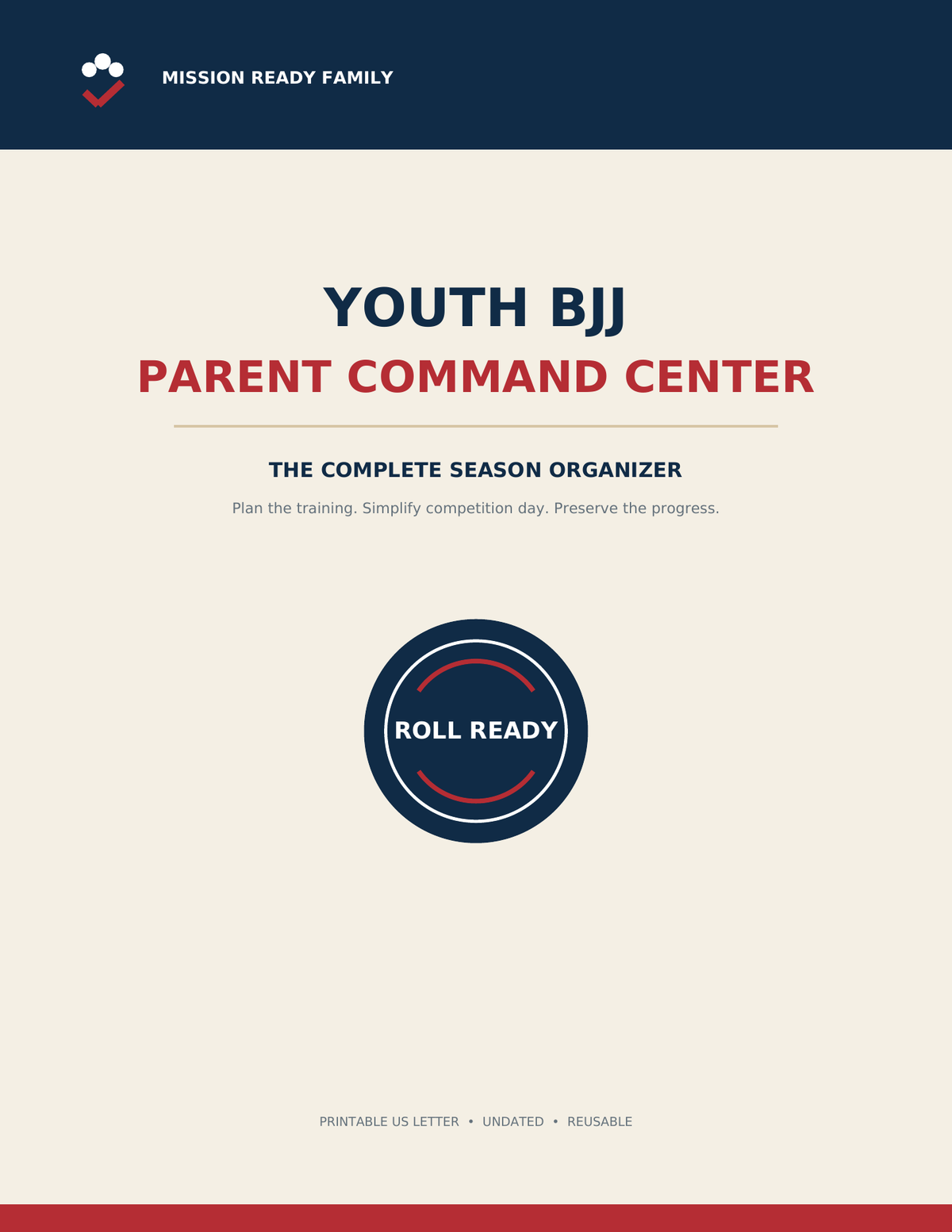 Youth BJJ Parent Command Center printable season organizer