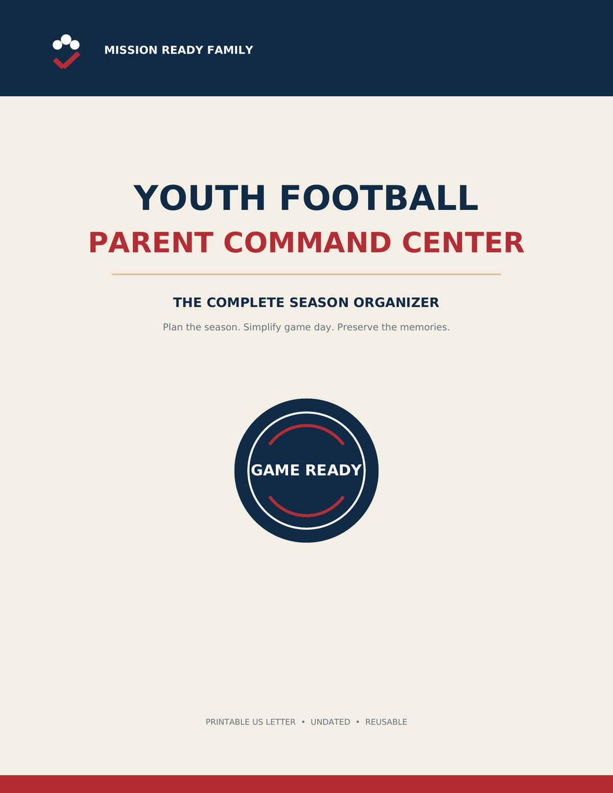 Youth Football Parent Command Center printable season organizer