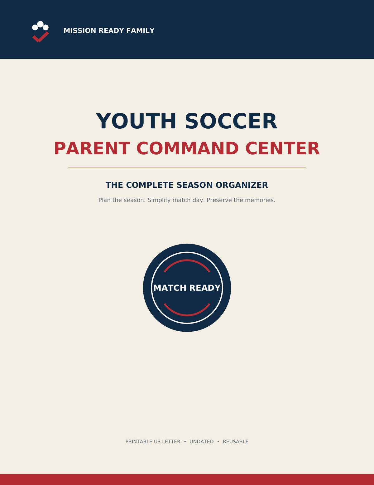 Youth Soccer Parent Command Center printable season organizer