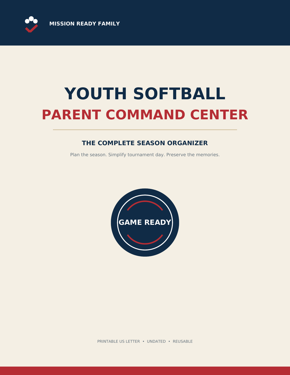 Youth Softball Parent Command Center printable season organizer