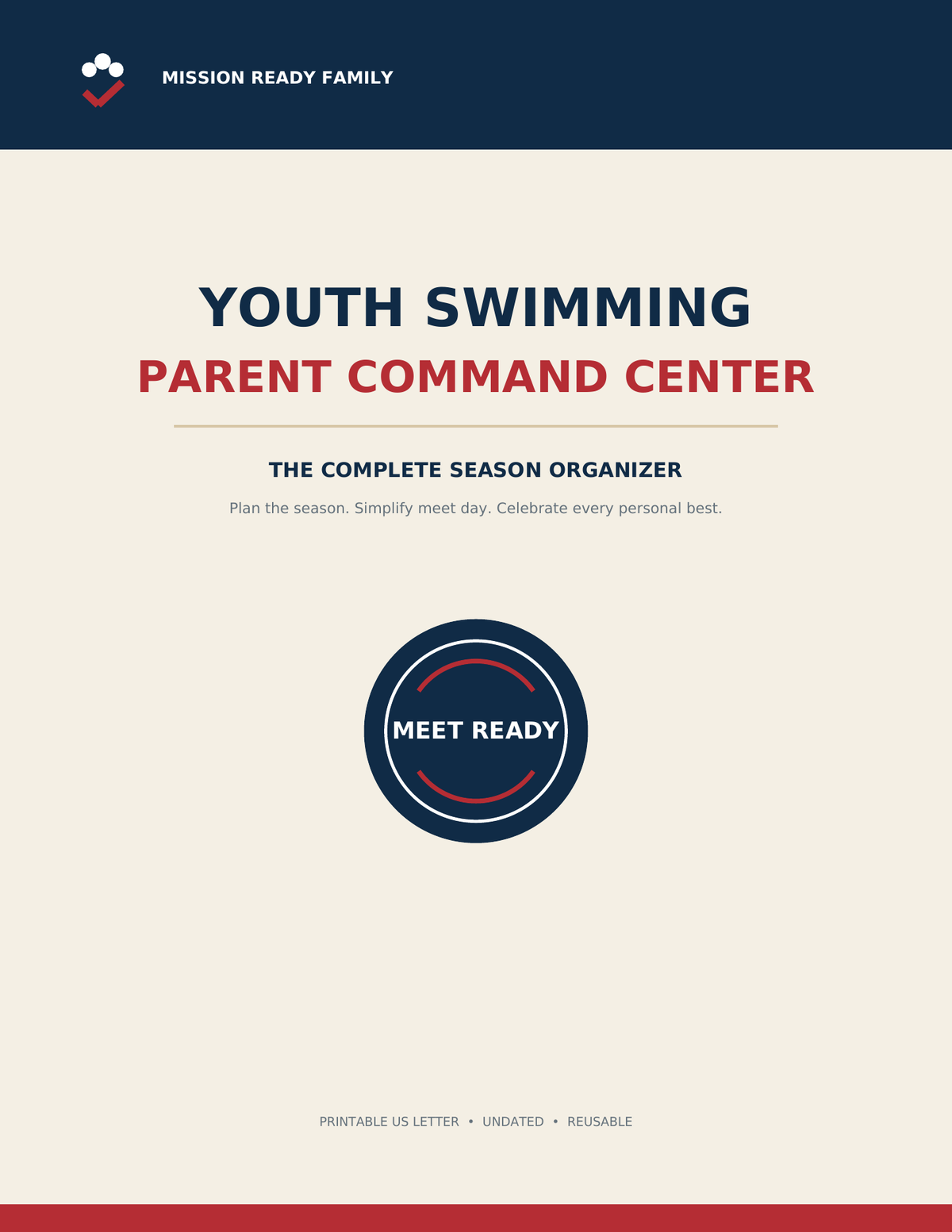 Youth Swimming Parent Command Center printable season organizer