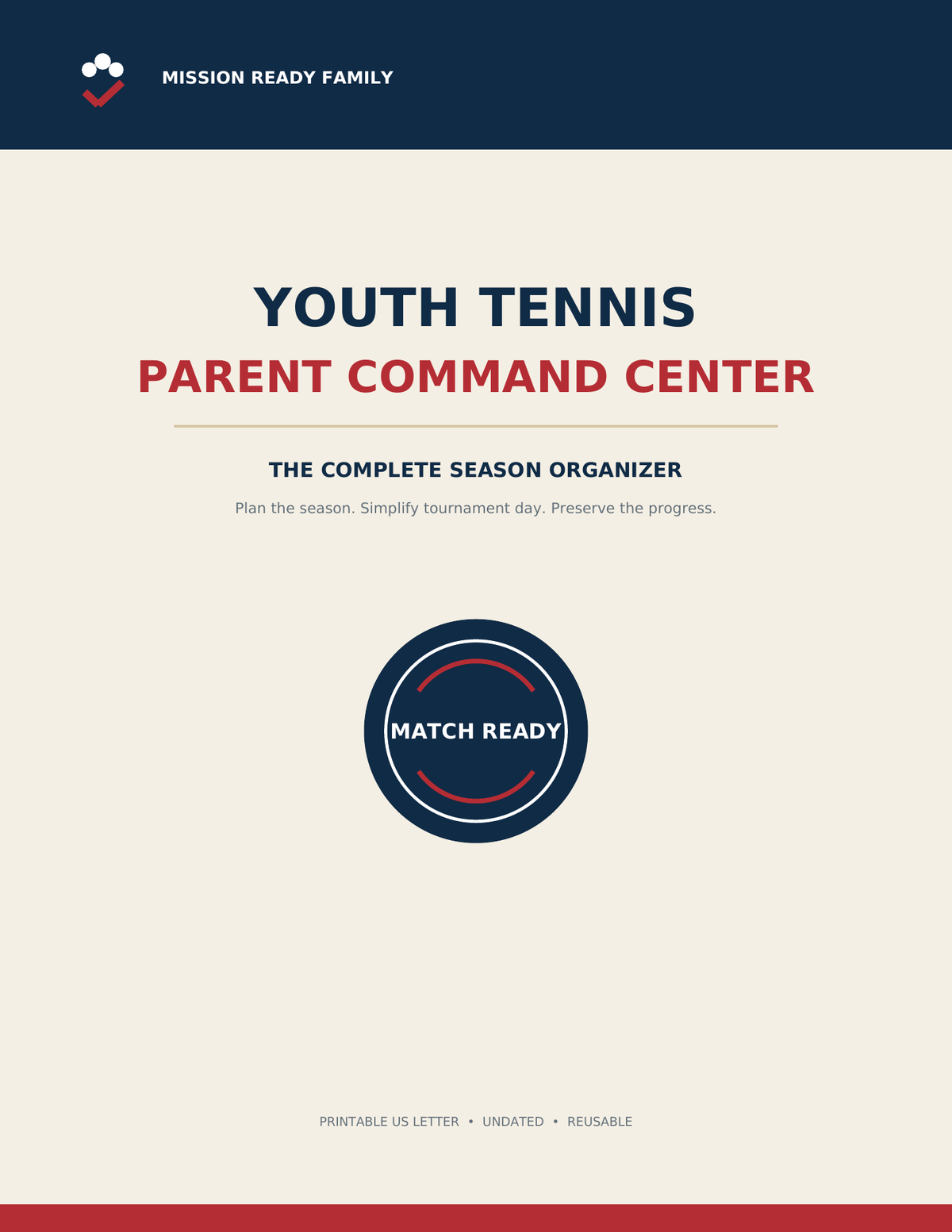 Youth Tennis Parent Command Center printable season organizer